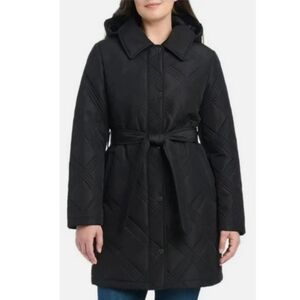 Jones New York Black Belted Puffer Coat